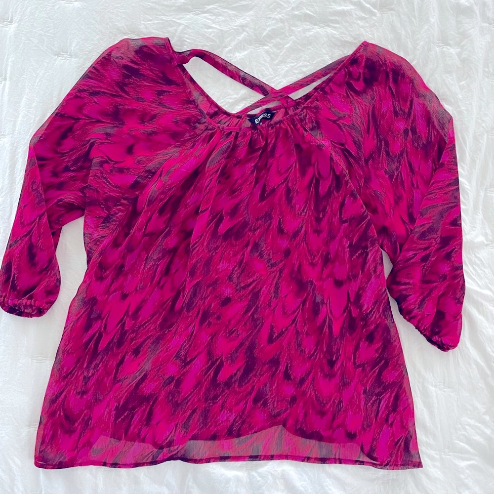 Express Pink Sheer Top with “x” high backing Medium